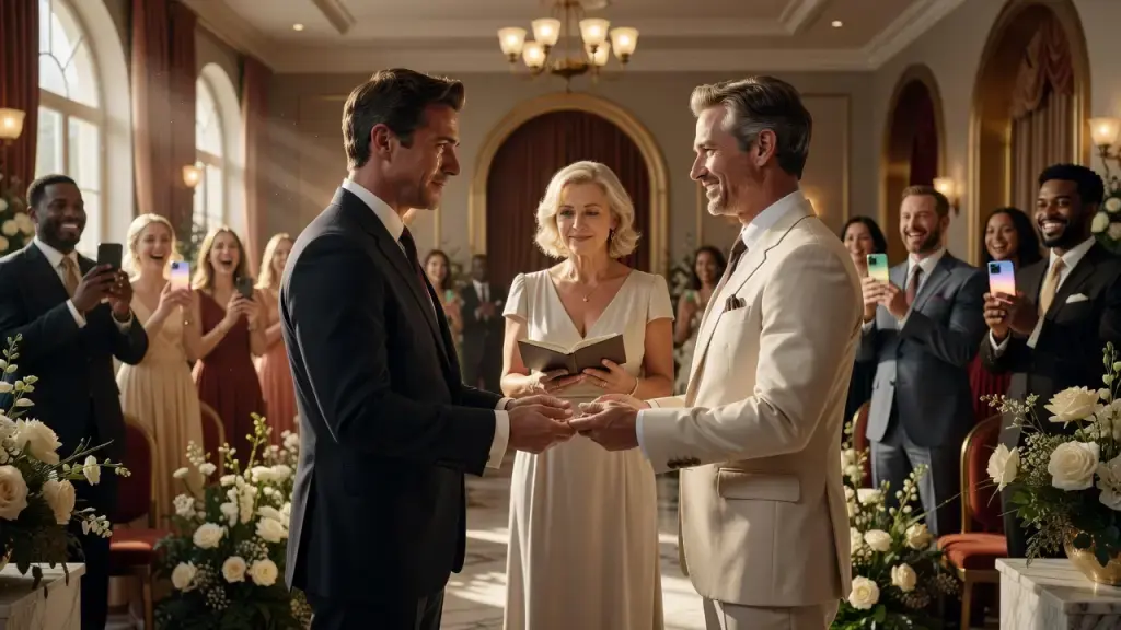Mark Indelicato se casa com David Watson em cerimônia conduzida por Jean Smart